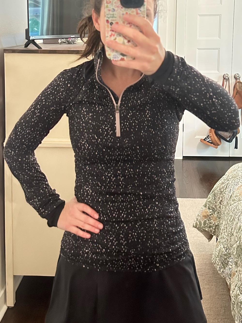 Lululemon Black Speckled Half Zip Running Pullover Thumbholes | Size 4